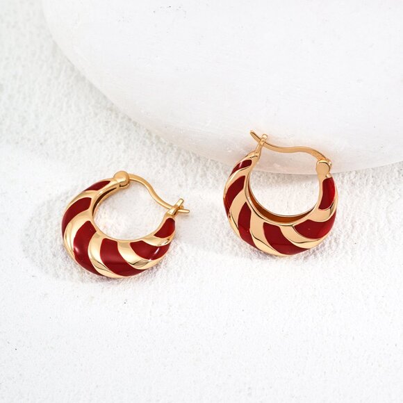 ❤️ Artisan Original Red Enamel & Gold Croissant Hoop Earrings | S925 - Picture 4 of 10